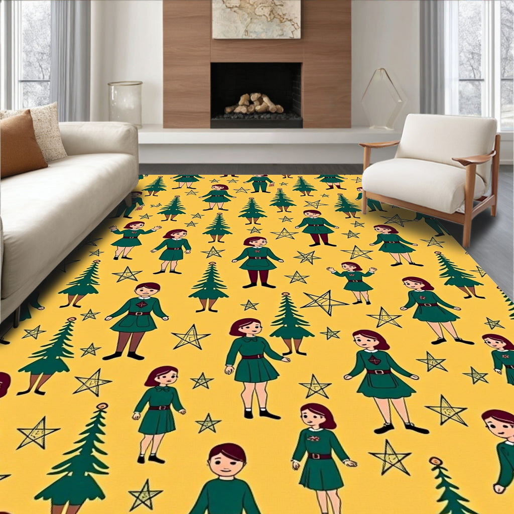 Green Children And Stars Rug