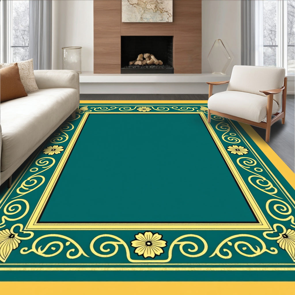 Golden Floral Butterfly Frame Rug