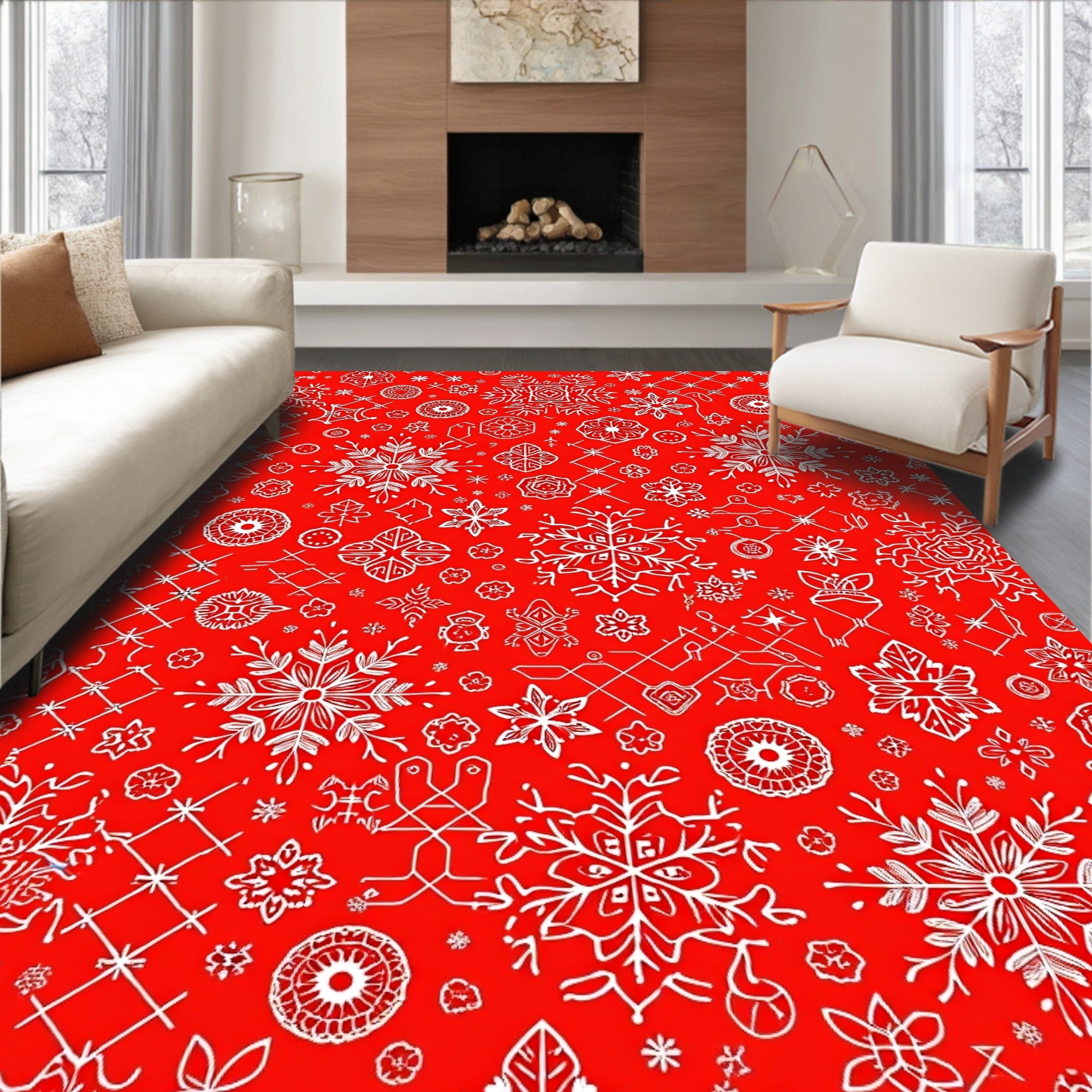 Winter Wonderland Snowflakes Red Rug