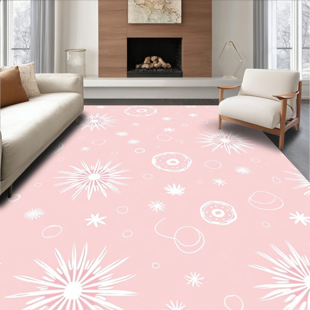 Pink White Floral Scatter Rug
