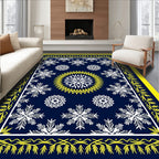 Navy Blue White Yellow Snowflake Medallion Rug