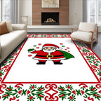 Festive Red Green Santa Snowflakes Border Rug