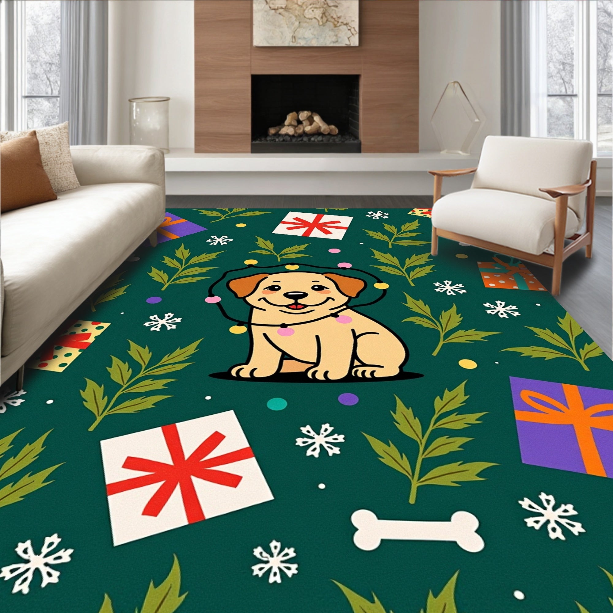 Cute Puppy Gifts Festive Holiday Garland Rug