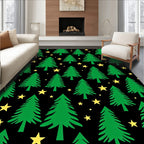 Green Christmas Trees Yellow Stars Rug