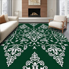 Elegant White Damask Emerald Swirl Rug