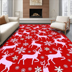 Pink Deer Snowflakes Red Christmas Rug