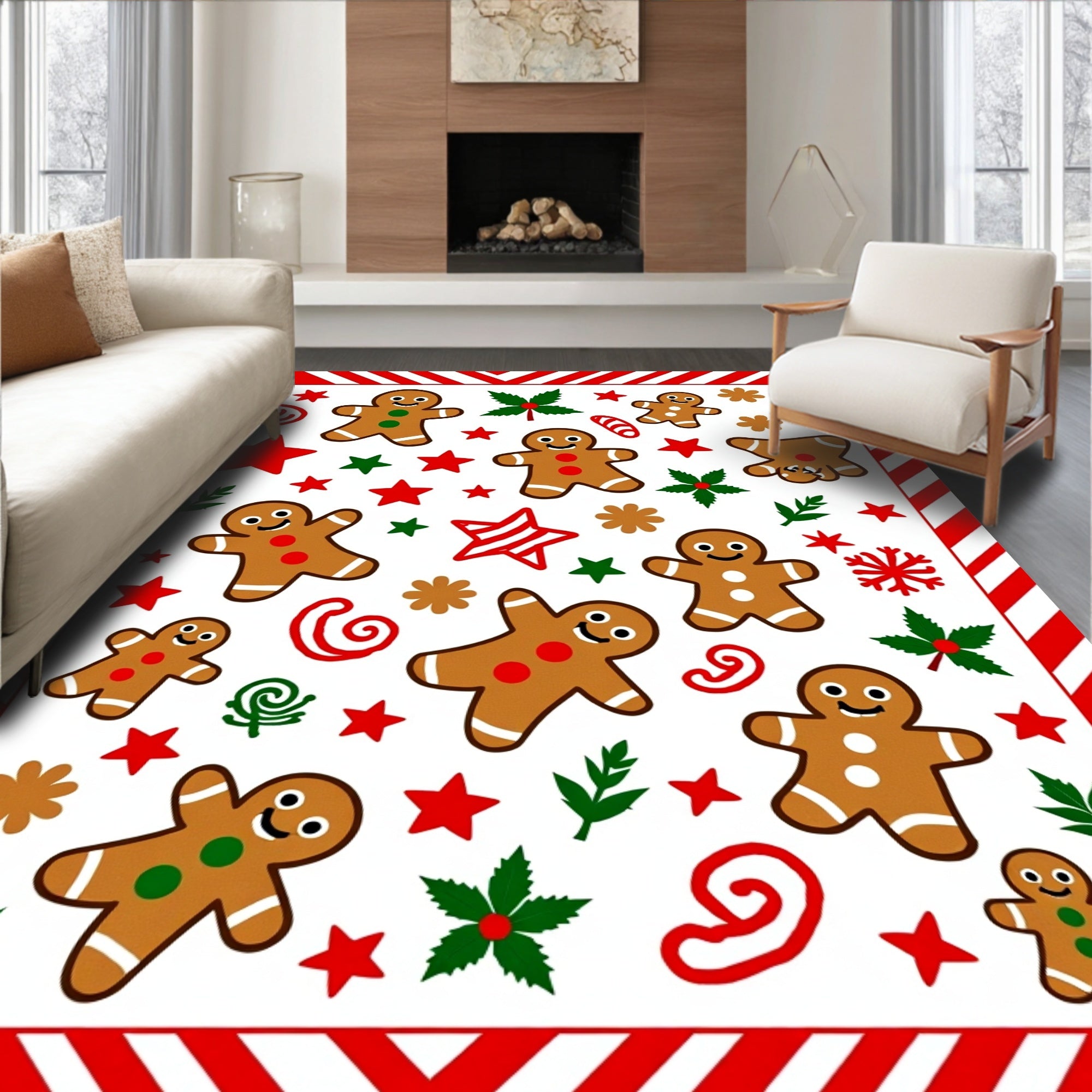 Merry Gingerbread Man Holiday Collage Rug