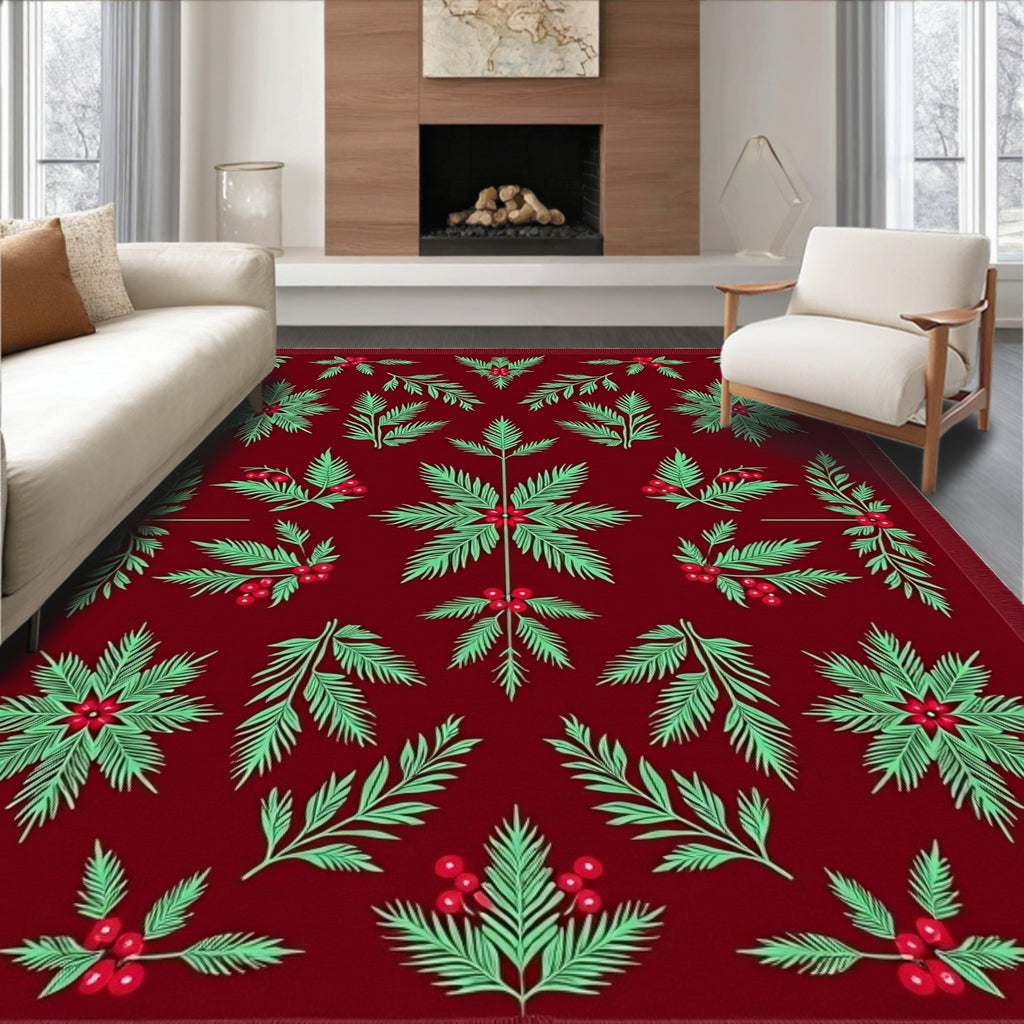 Muted Red Tropical Leaf Berry Rug