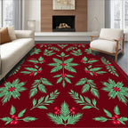 Muted Red Tropical Leaf Berry Rug