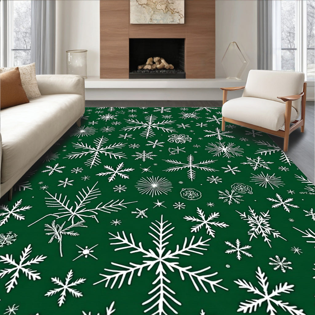 White Snowflake Scatter Green Blanket Rug
