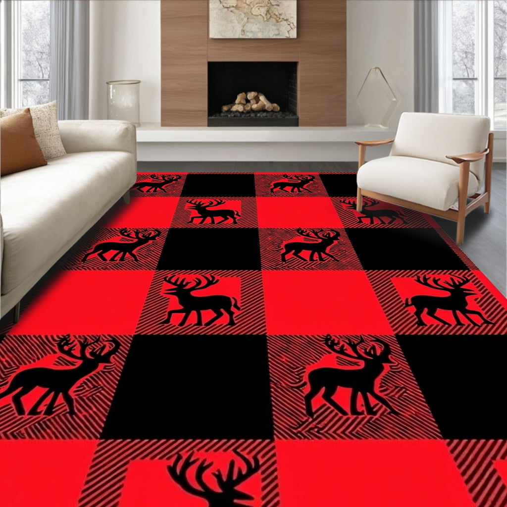 Red Black Buffalo Check Deer Rug