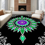 Radiant Purple Green Starburst Mandala Rug