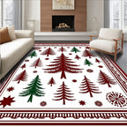 Deep Burgundy Green Forest Trees Rug