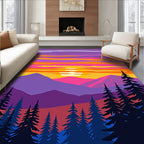 Vibrant Purple Pink Sunset Mountains Trees Rug