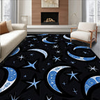 Blue Crescent Moon Stars Celestial Rug