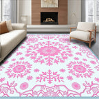 Pink Snowflake Medallion Sky Blue Rug