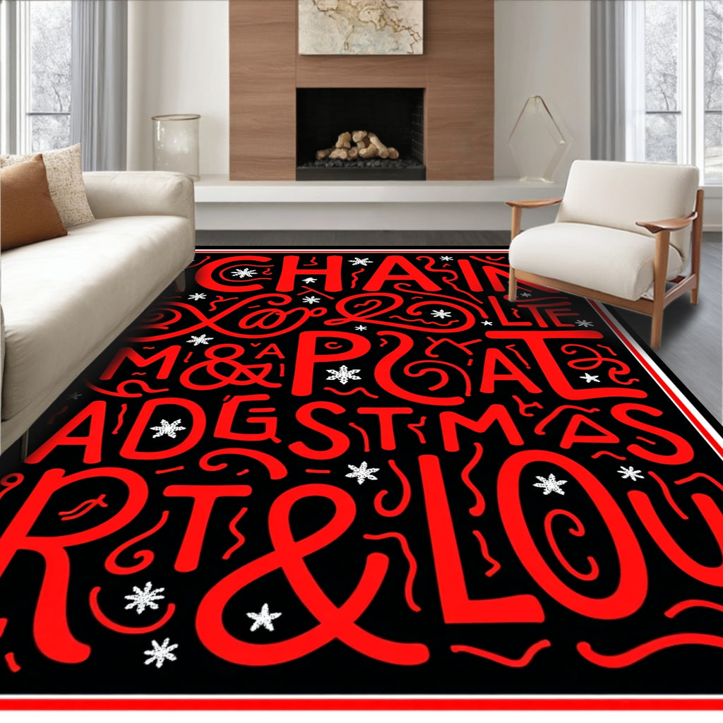 Red Festive Typography Christmas Greeting Rug