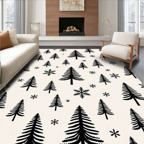 Black Pine Forest Snowflake Medley Rug