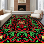Bold Red Green Floral Medallion Rug