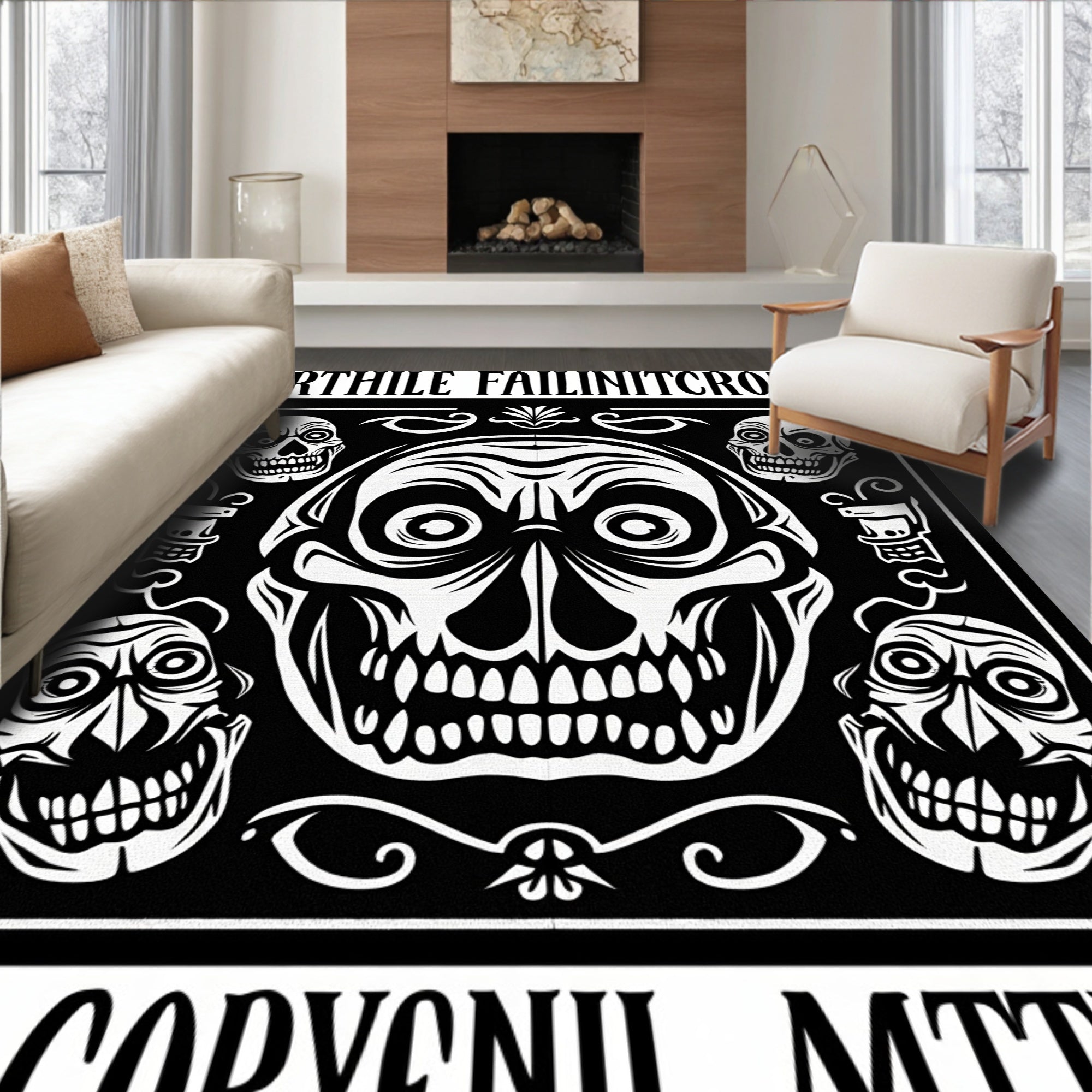 Gothic Black White Skull Collage Rug
