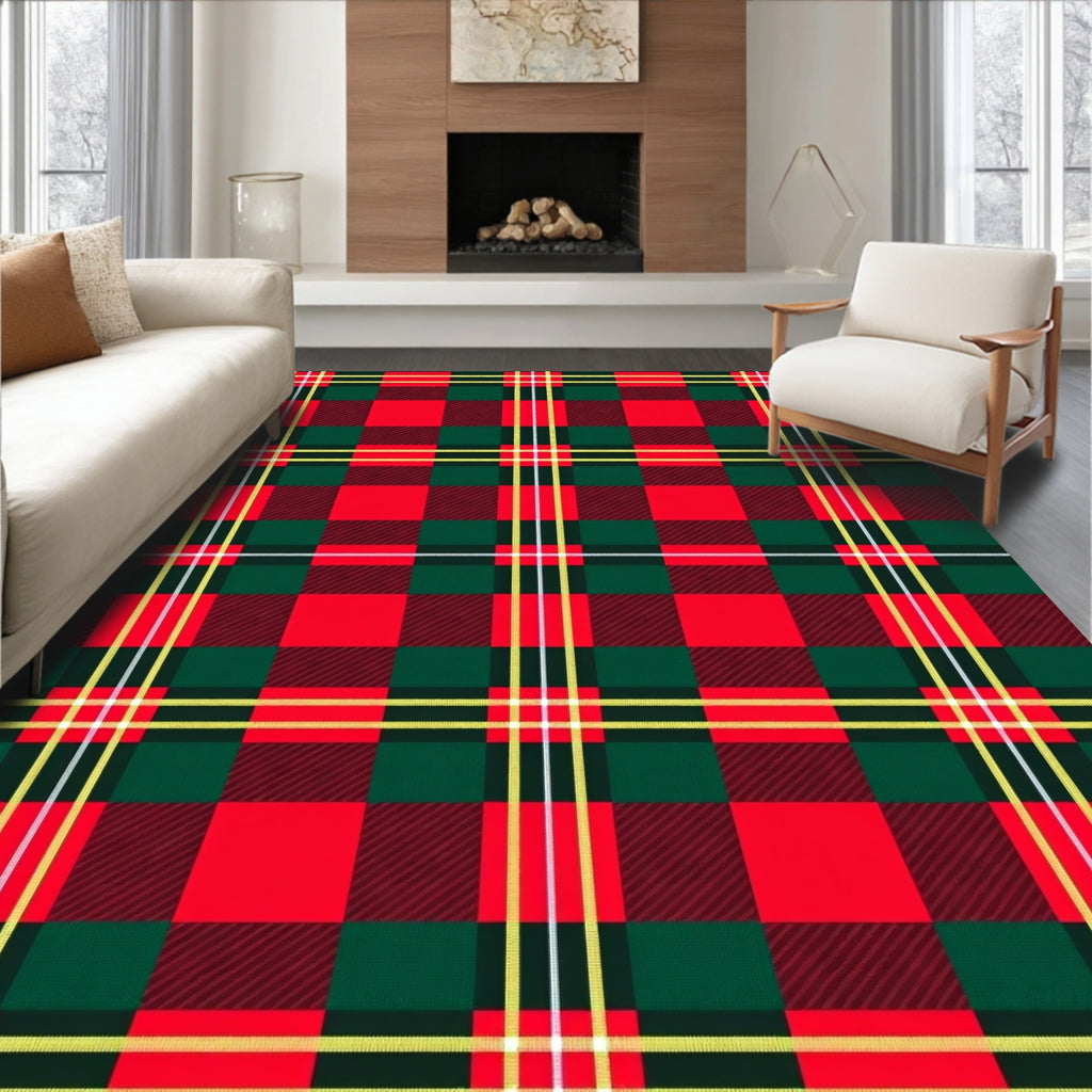 Classic Red Green Tartan Plaid Square Rug