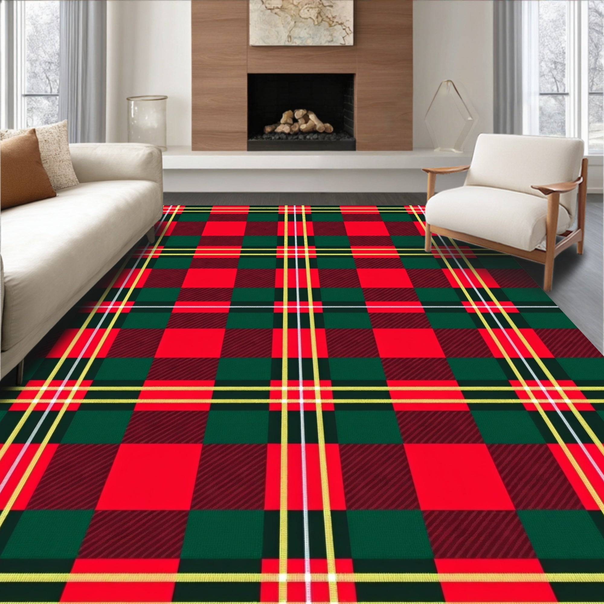 Classic Red Green Tartan Plaid Square Rug