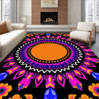 Vibrant Teal Orange Floral Mandala Rug