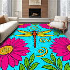 Vibrant Pink Daisy Dragonfly Garden Rug