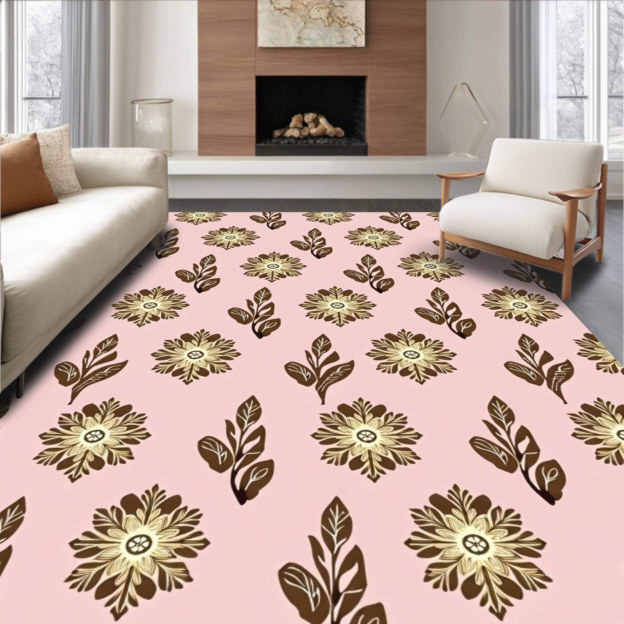 Blush Floral Leaf Arrangement Rug
