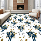 Deep Blue Gold Abstract Flower Stars Rug