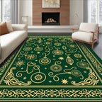 Gold Ornaments on Emerald Green Background Rug