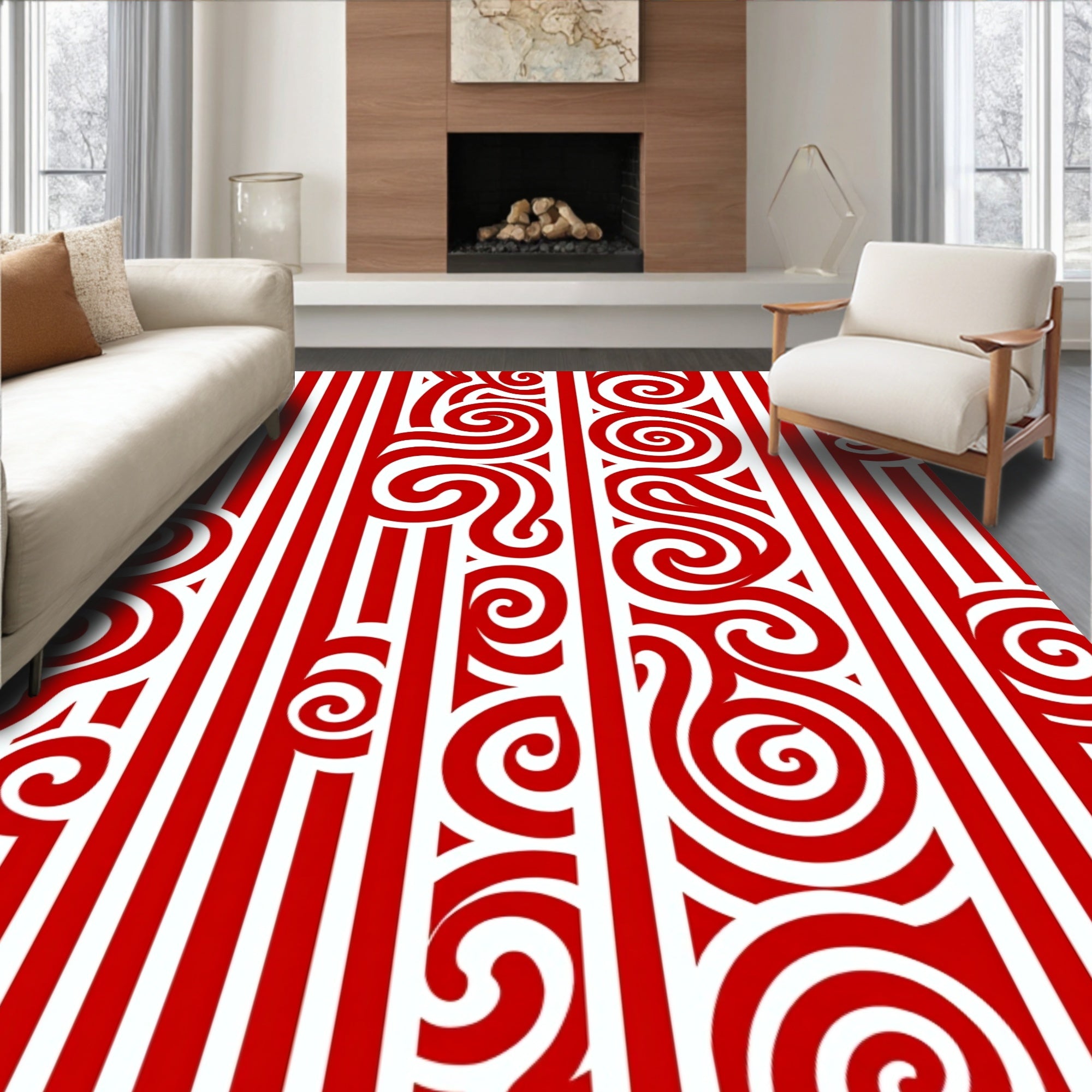 Bold Red Swirl Stripe Rug