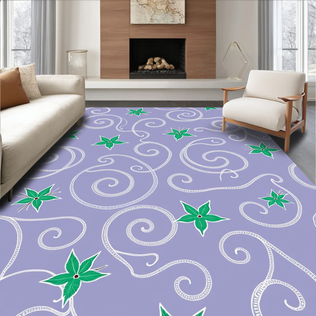 Lavender Green Floral Swirl Accent Rug