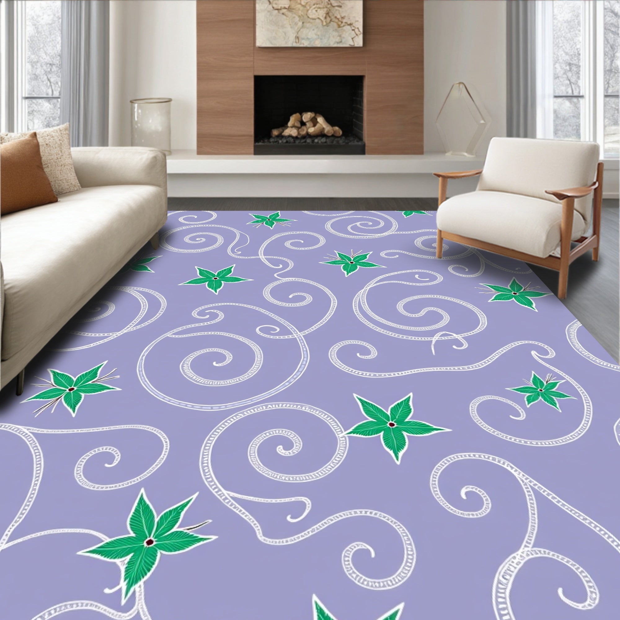 Lavender Green Floral Swirl Accent Rug