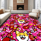 Playful Corgi Pink Red Star Pop Art Rug