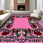 Dark Pink Green Floral Creature Border Rug