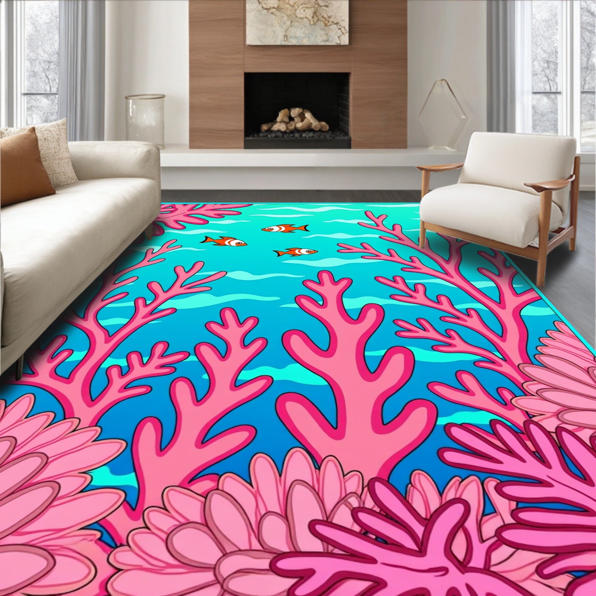 Coral Reef Orange Fish Underwater Garden Rug