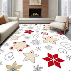 Red Gold Beige Star Snowflake Swirls Rug