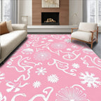 White Whimsical Flourishes Pink Floral Rug