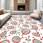 Whimsical Red Green Botanical Swirl Rug