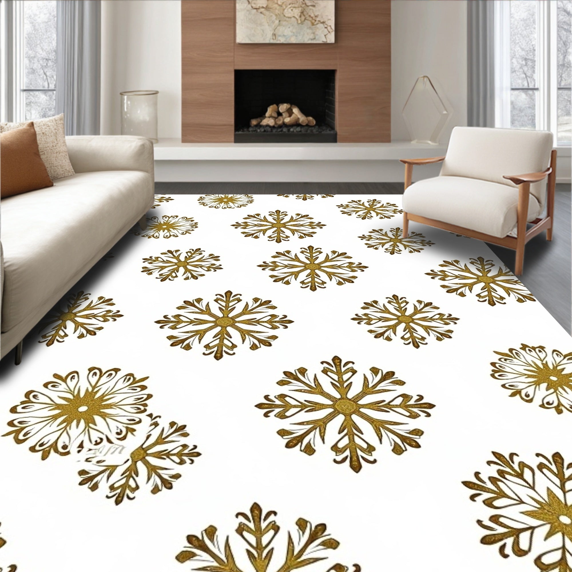 Golden Snowflake All Over Rug