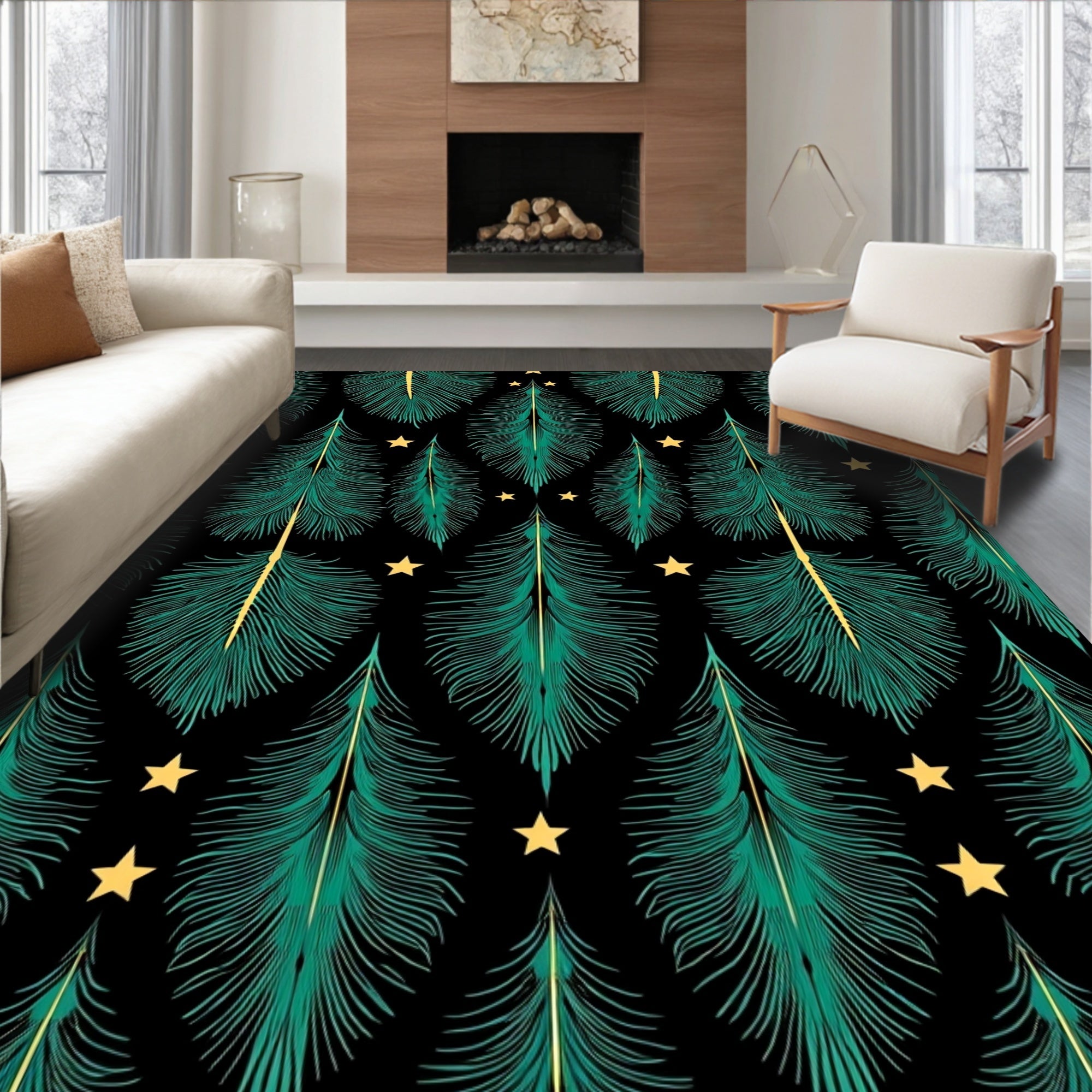 Emerald Forest Stars Black Rug