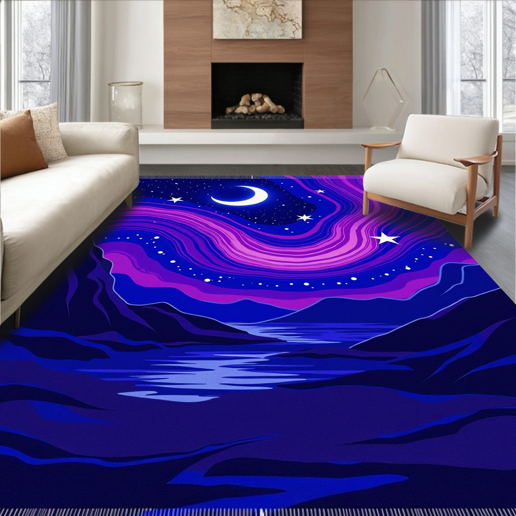 Cosmic Purple Night Sky Swirl Rug