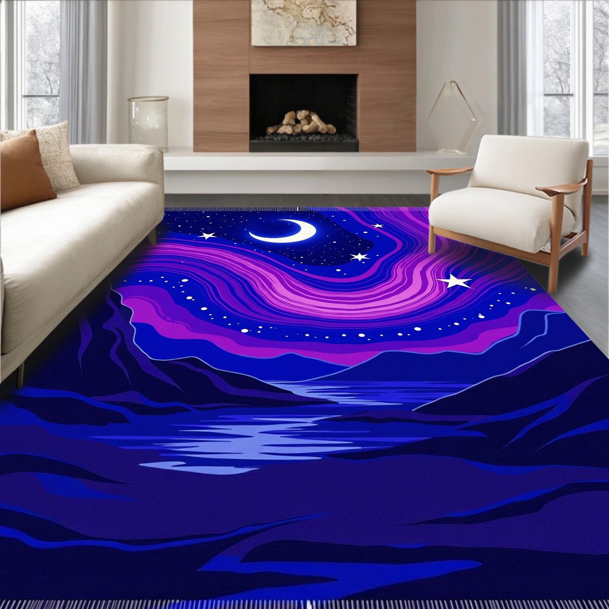 Cosmic Purple Night Sky Swirl Rug
