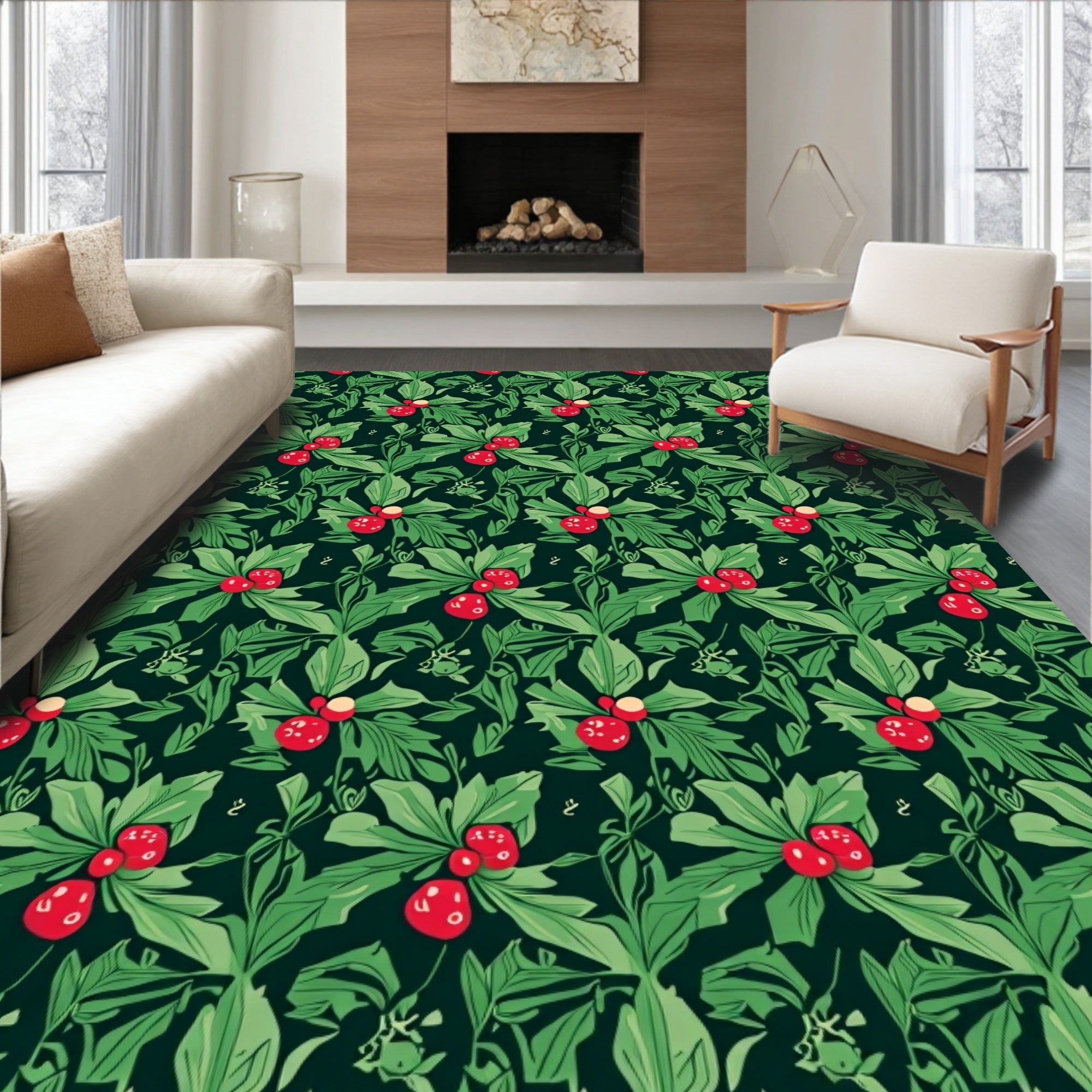 Vintage Berry Holly Evergreen Rug