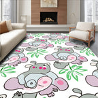 Cute Gray Hippo Tropical Leaves Rug