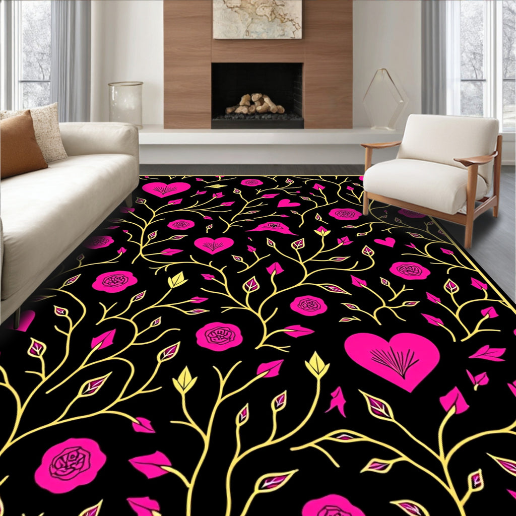 Hot Pink Heart Rose Vine Rug