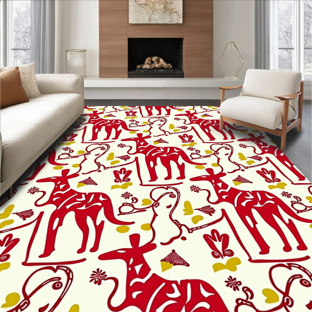 Red Animal And Abstract Forms Rug
