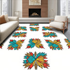 Vibrant Teal Gold Butterfly Motif Rug