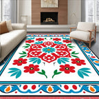 Red Teal Floral Medallion Borders Rug